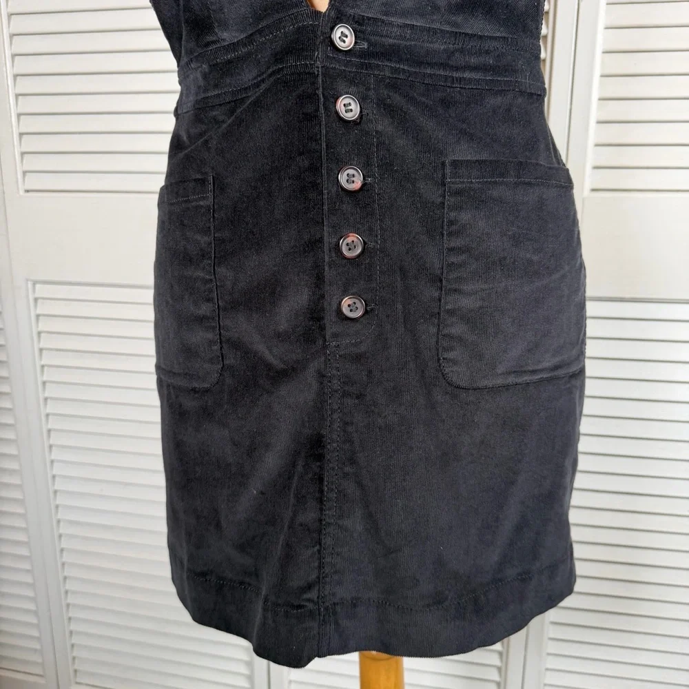 Free People Corduroy‎ Pinafore Mini Dress Black Cross Back Button Front Size 6